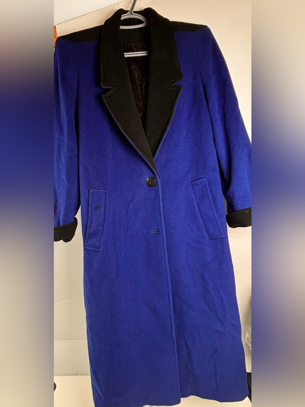 Vintage Holt Renfrew Cobalt Royal Blue Virgin Wool Long Trench Coat Jacket M/L - Picture 2 of 6